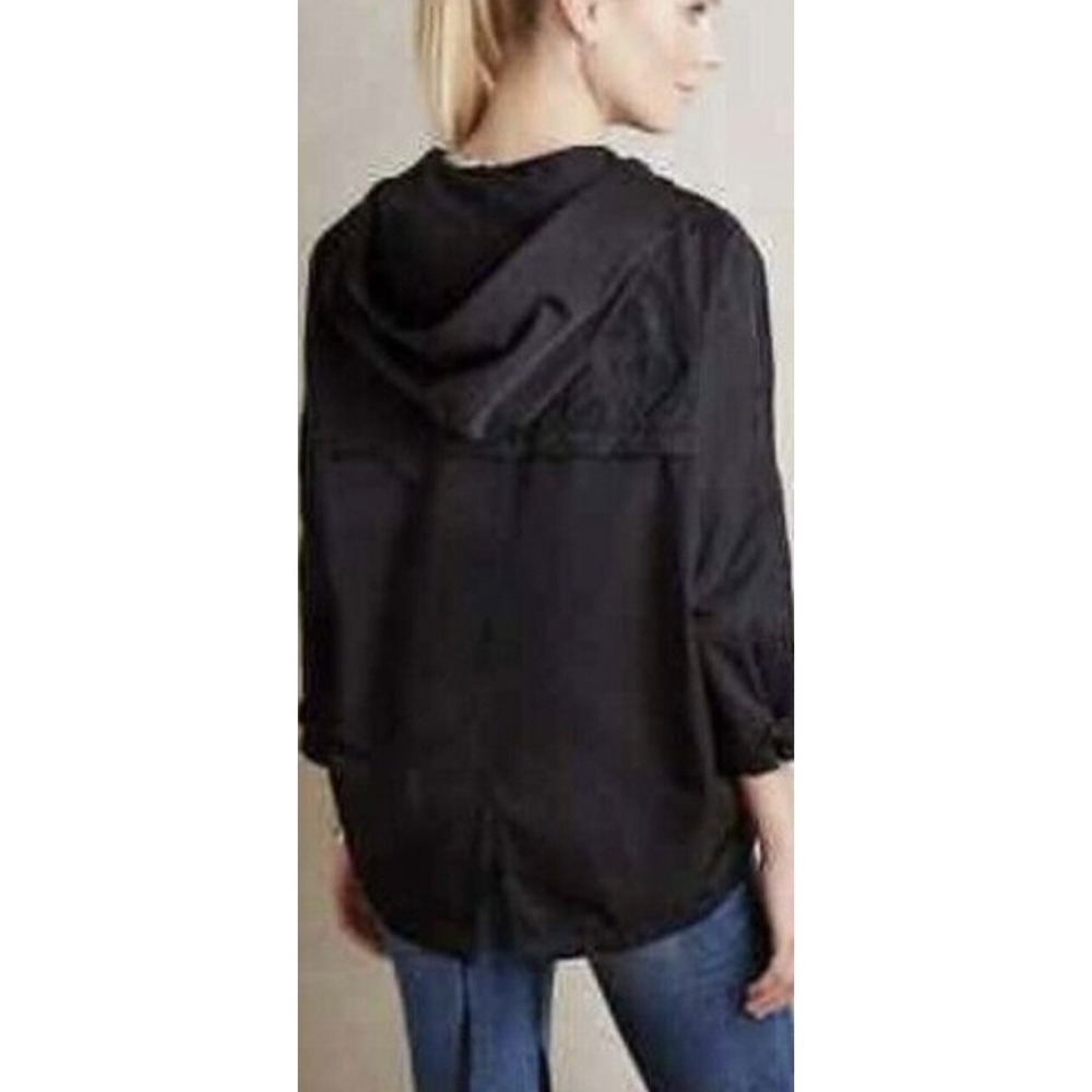 Anthropologie Hei Hei Uptown Rain Jacket Hooded Black Embroidered XS S